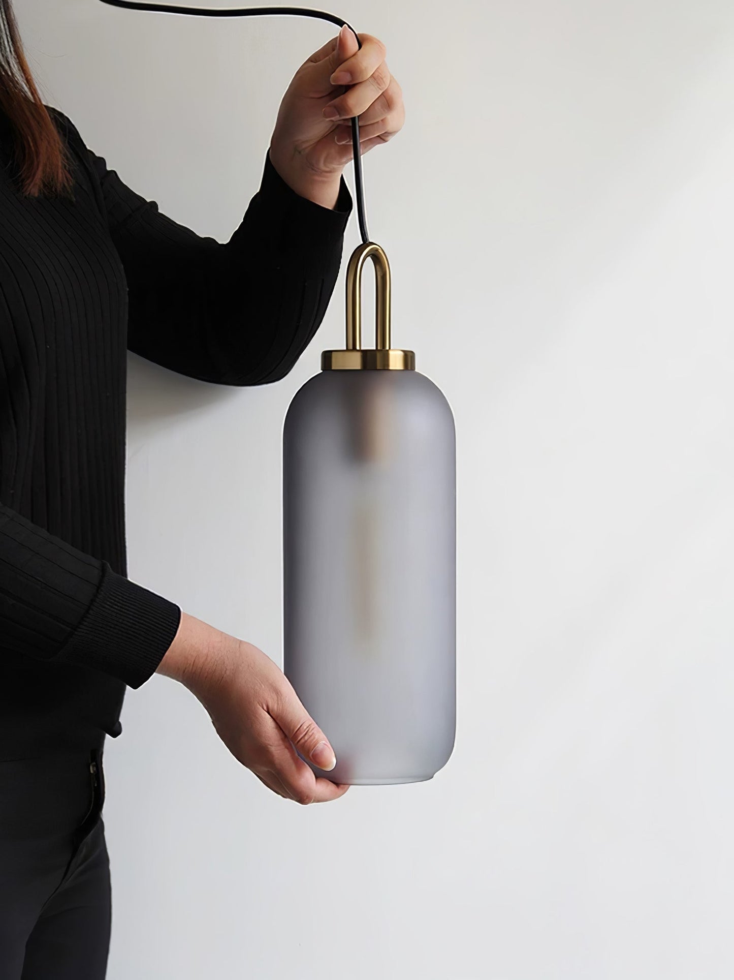 Modern Cylinder Glass Brass Pendant Light 1-Light