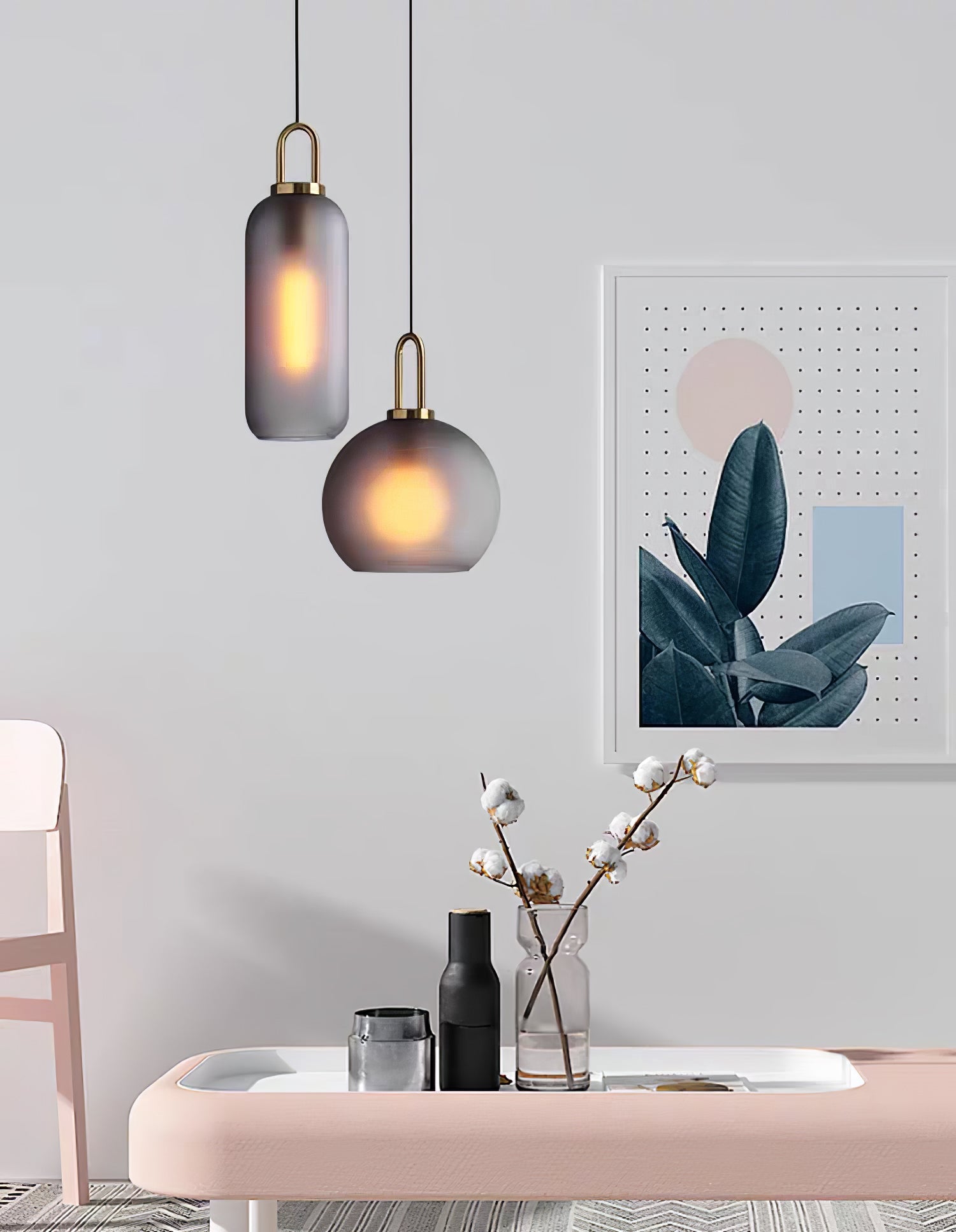 Modern Cylinder Glass Brass Pendant Light 1-Light