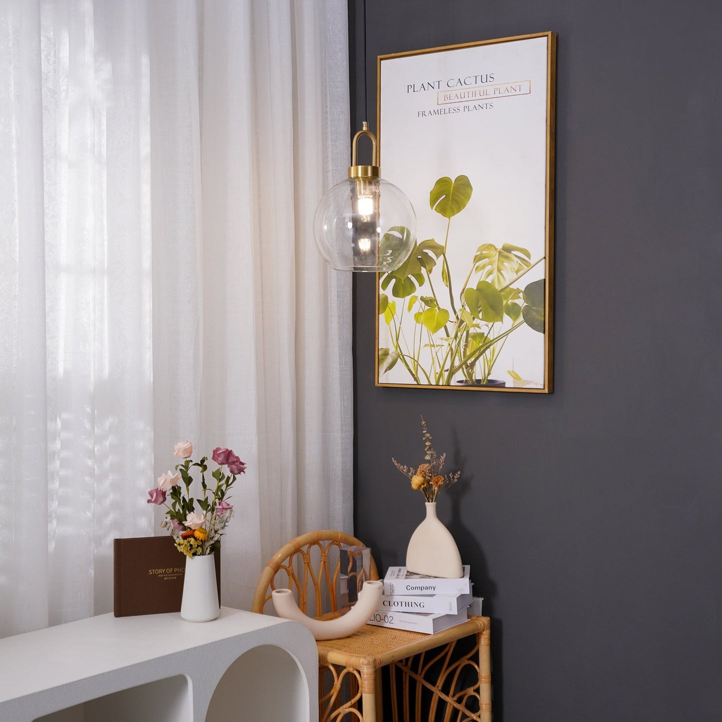 Modern Cylinder Glass Brass Pendant Light 1-Light