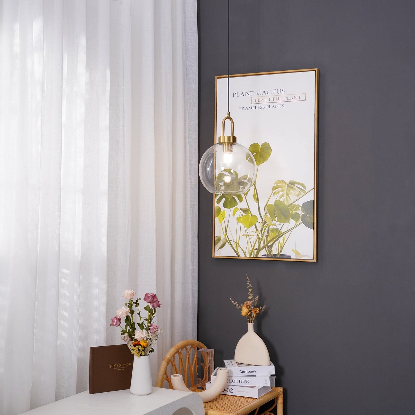 Modern Cylinder Glass Brass Pendant Light 1-Light