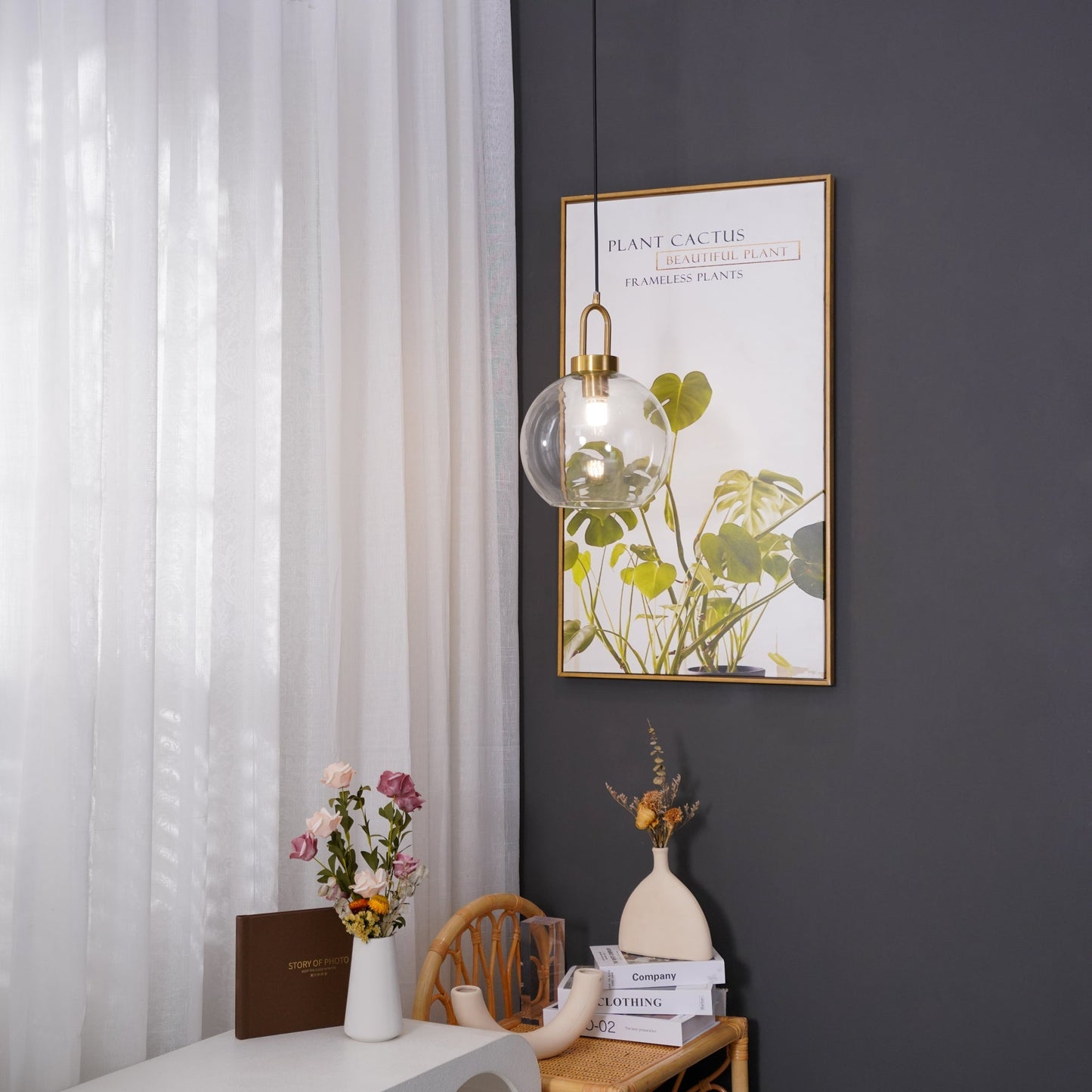 Modern Cylinder Glass Brass Pendant Light 1-Light