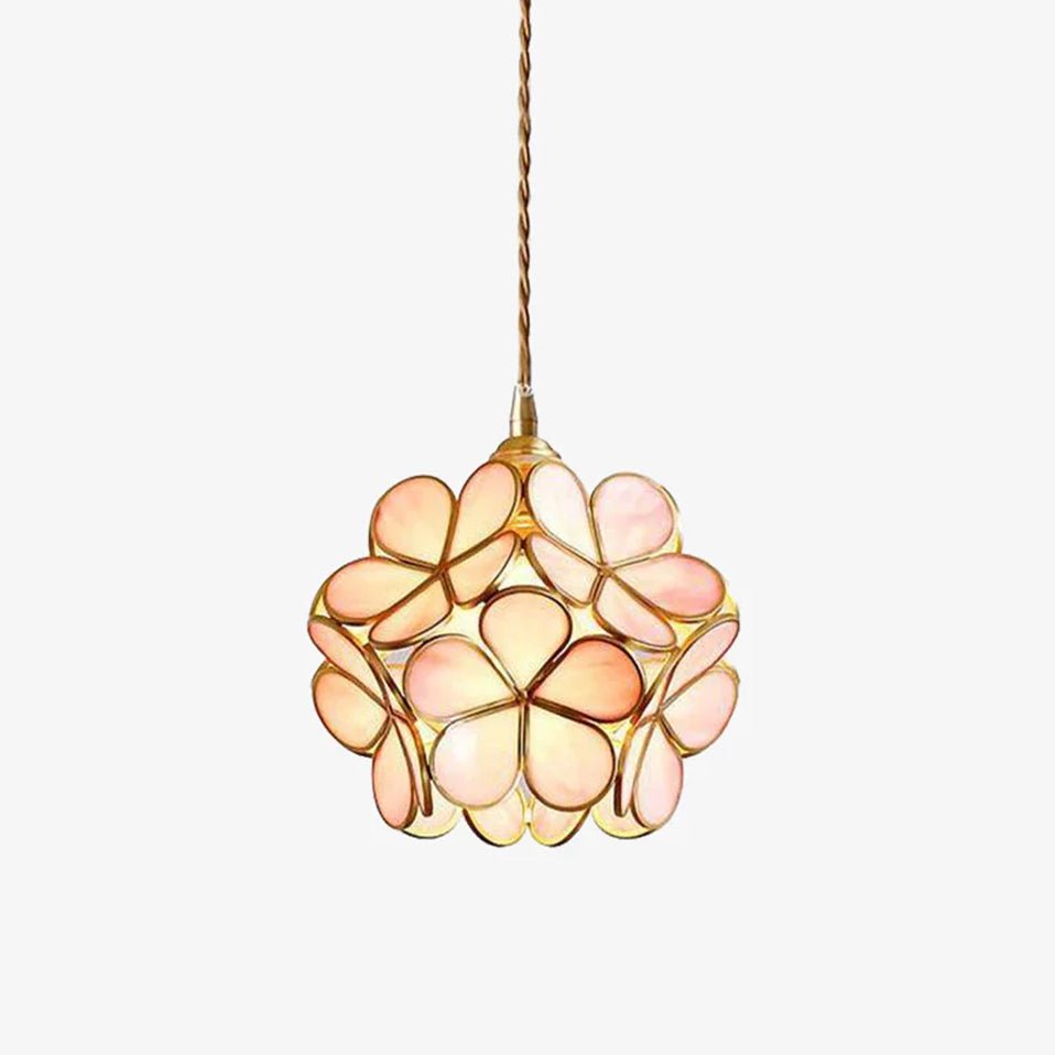 Vintage Brass Floral Glass Globe Pendant Light 1-Light