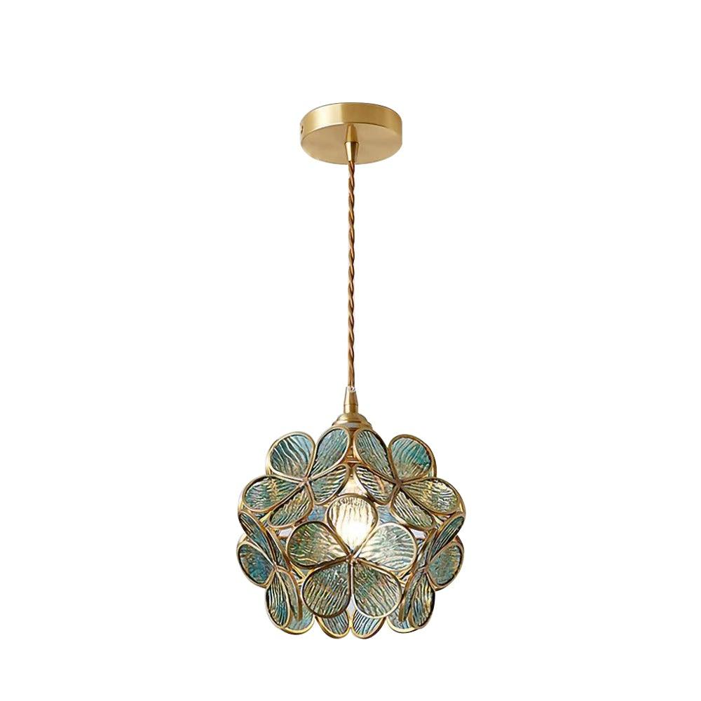 Vintage Brass Floral Glass Globe Pendant Light 1-Light