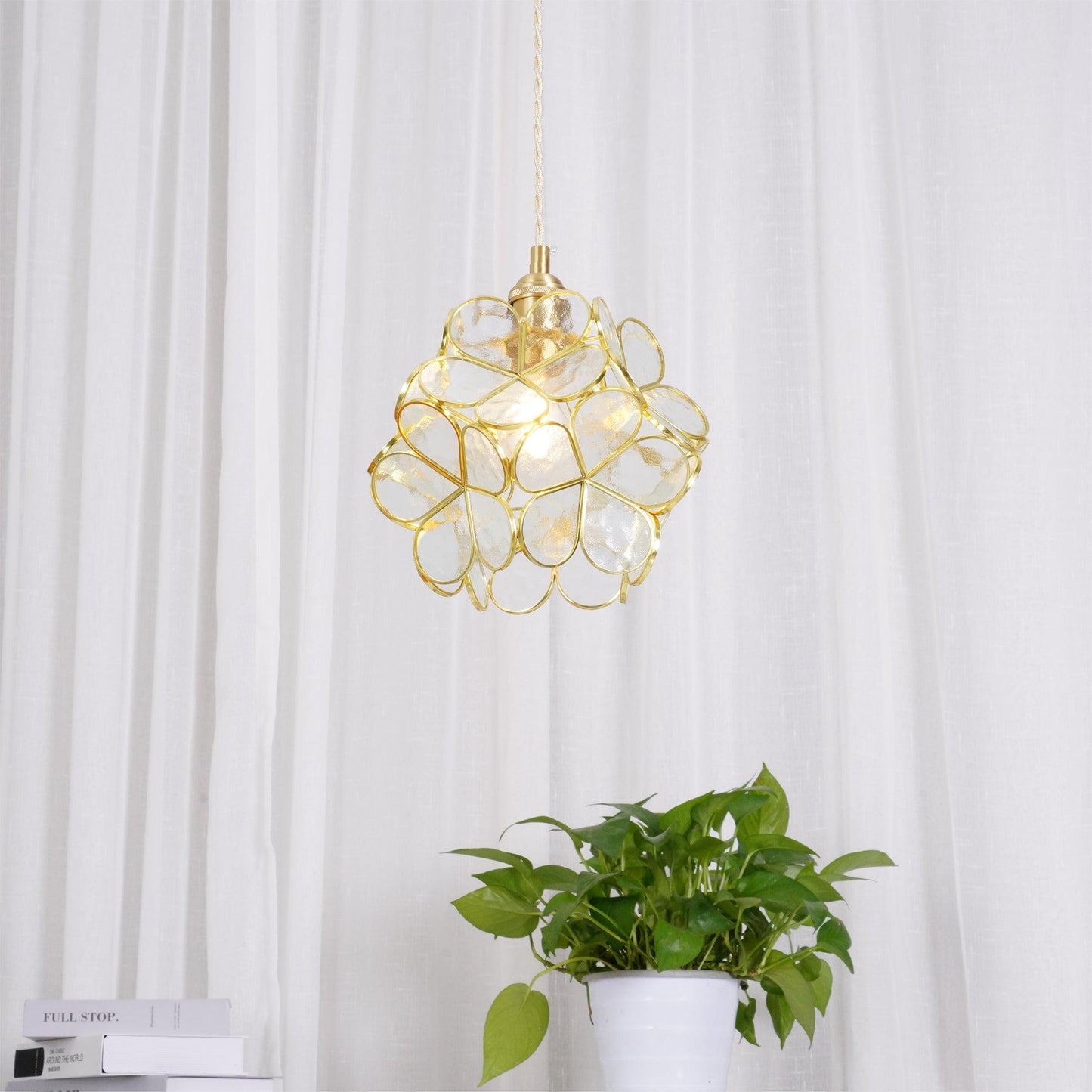 Vintage Brass Floral Glass Globe Pendant Light 1-Light