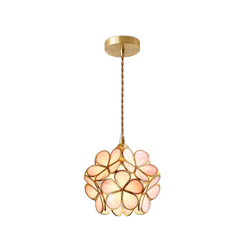 Vintage Brass Floral Glass Globe Pendant Light 1-Light
