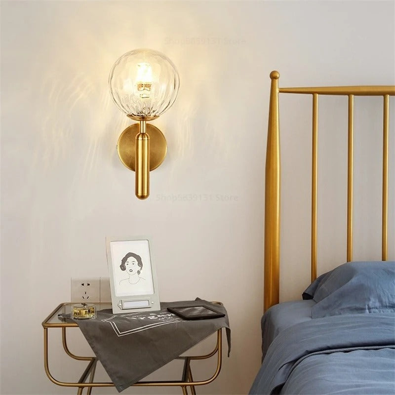 Nordic Brass Glass Globe Wall Sconce LED 1-Light