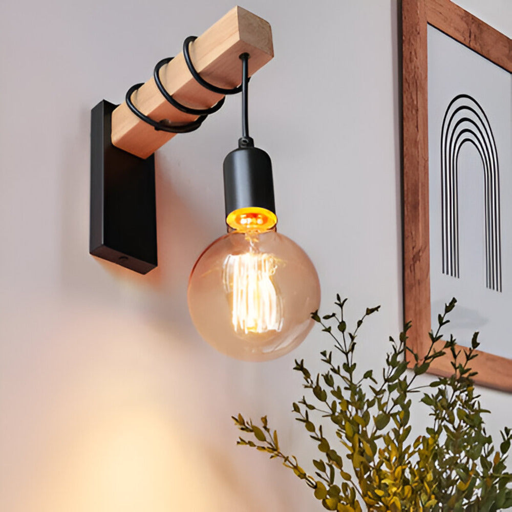 Applique da parete rustica a sospensione in legno LED 1 luce
