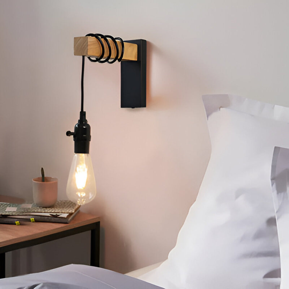 Applique da parete rustica a sospensione in legno LED 1 luce