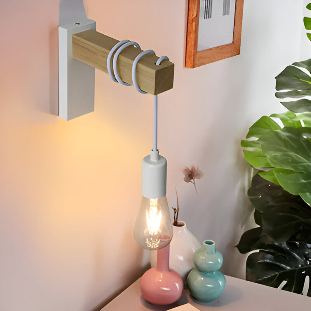 Applique da parete rustica a sospensione in legno LED 1 luce