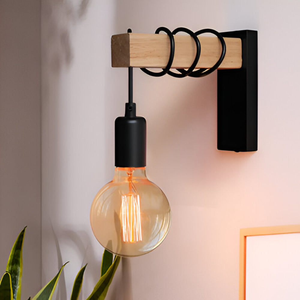 Applique da parete rustica a sospensione in legno LED 1 luce