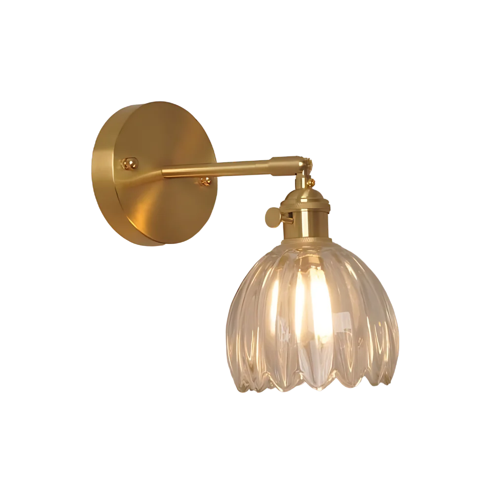 Vintage Brass Tulip Glass Wall Sconce 1-Light
