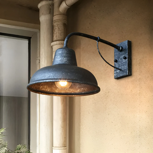 Industrial Outdoor Wall Lamp - Vintage Black Iron Exterior Lighting for Patios and Gardens