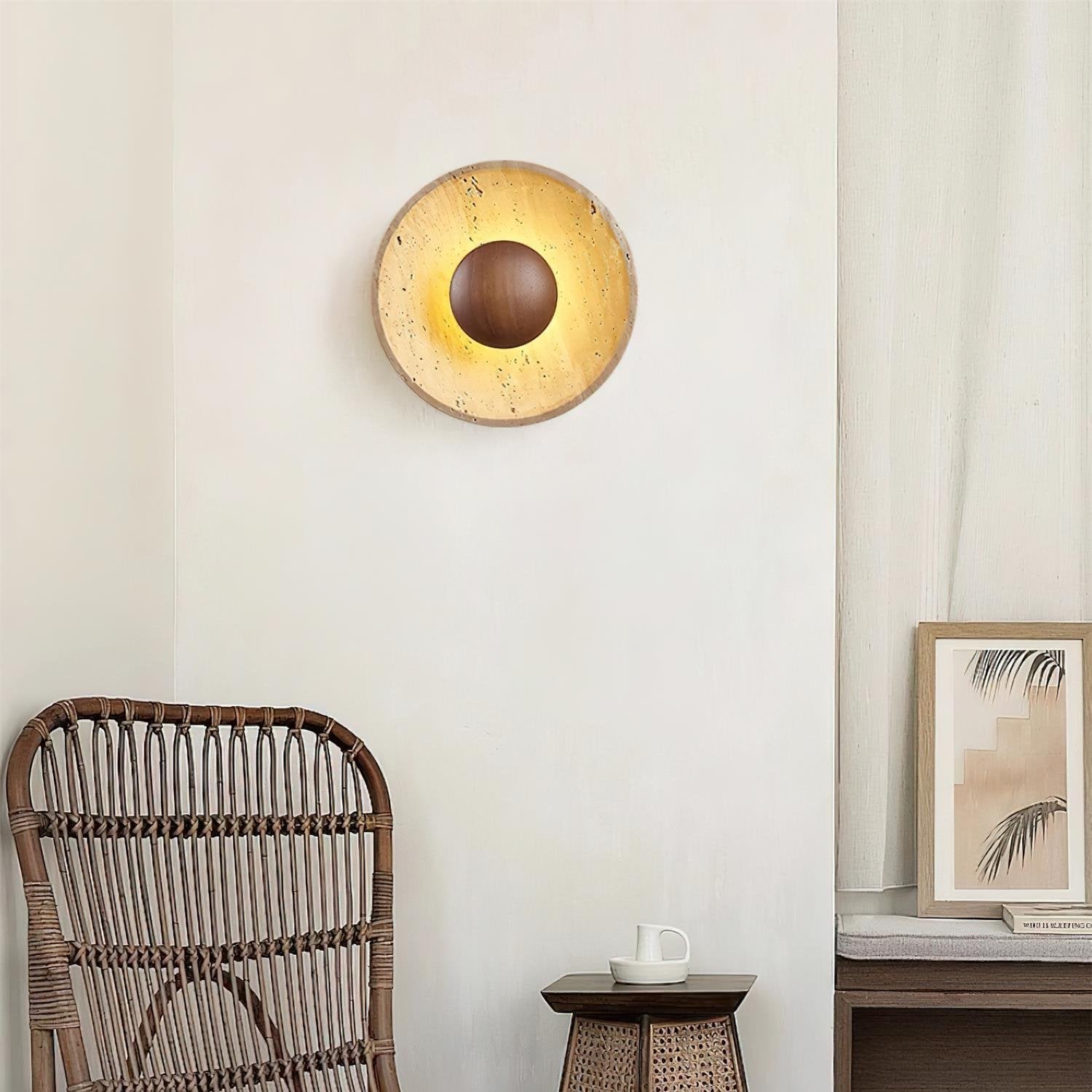 Applique da parete moderna Wabi Sabi in pietra di travertino rotonda LED 1 luce