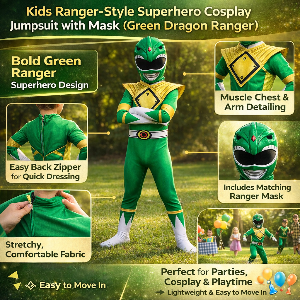 Children Cosplay Costume Jumpsuit with Mask - Ranger Style Superhero Outfit