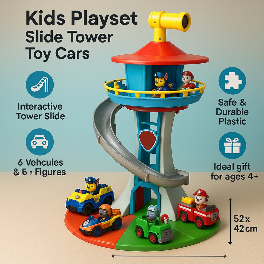 Kids Playset Slide Tower Toy Cars Durable Indoor Outdoor Fun