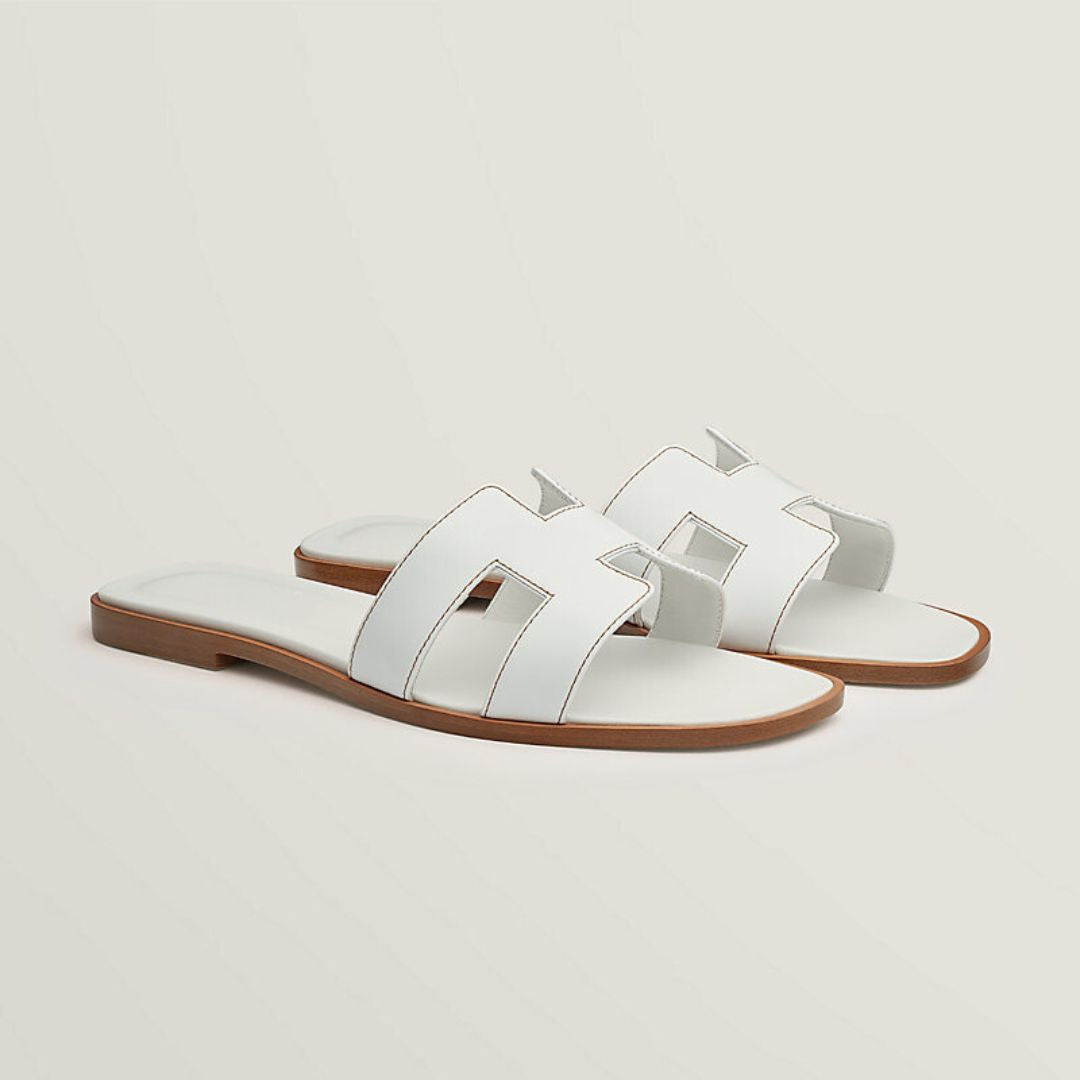 Timeless Leather Sandals | White Cut-Out Design With Wooden Sole