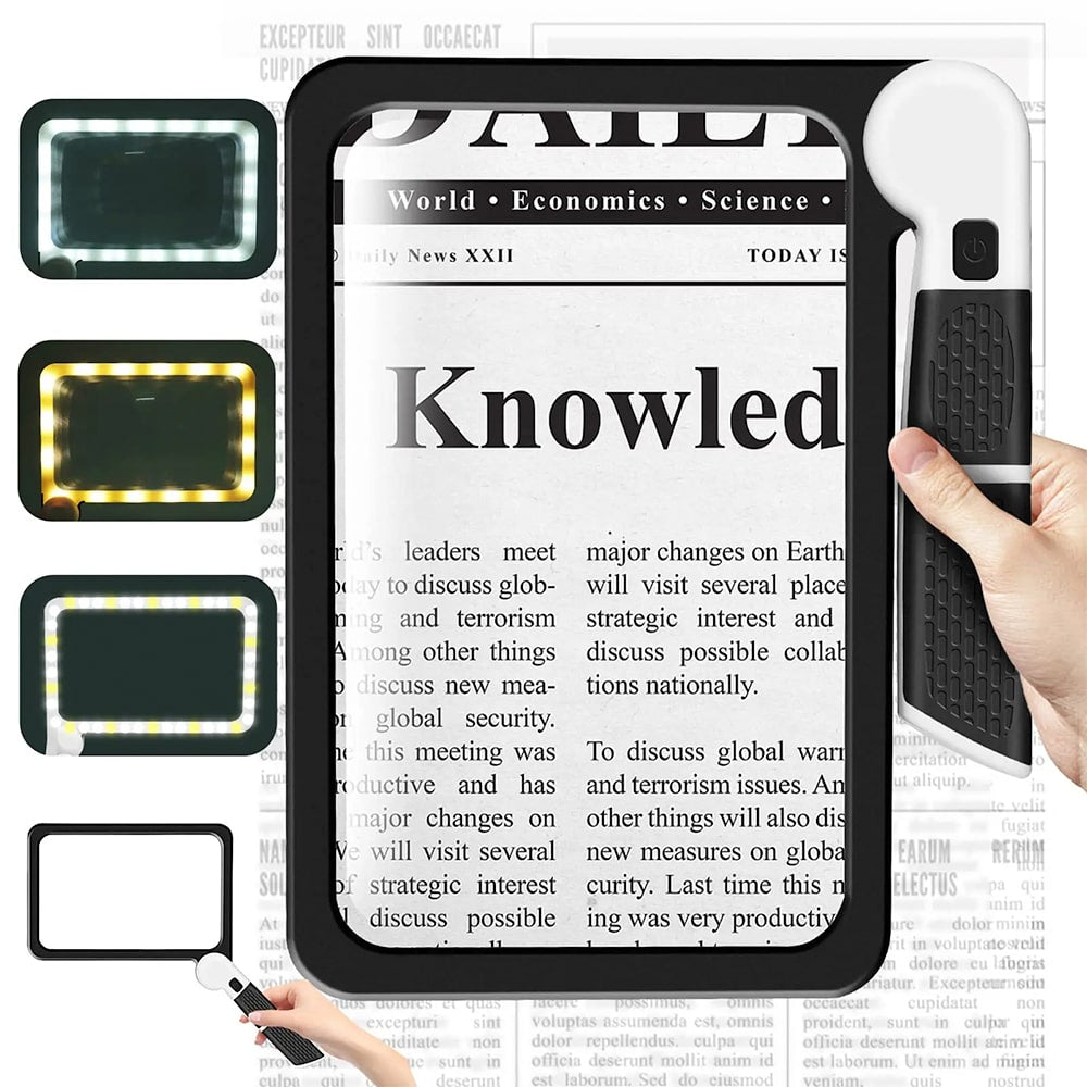 MagniView | Lente d'ingrandimento a LED per pagina intera con zoom luminoso 5X per lettura e lavori di precisione