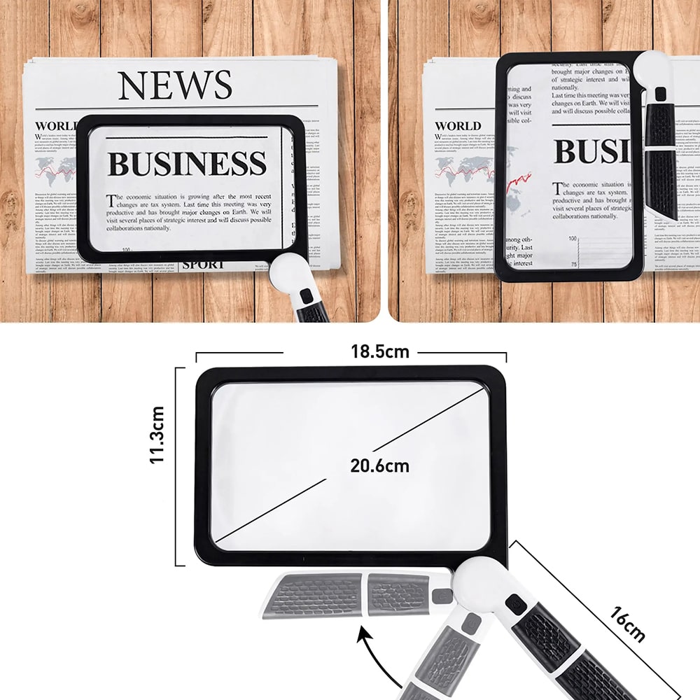 MagniView | Lente d'ingrandimento a LED per pagina intera con zoom luminoso 5X per lettura e lavori di precisione