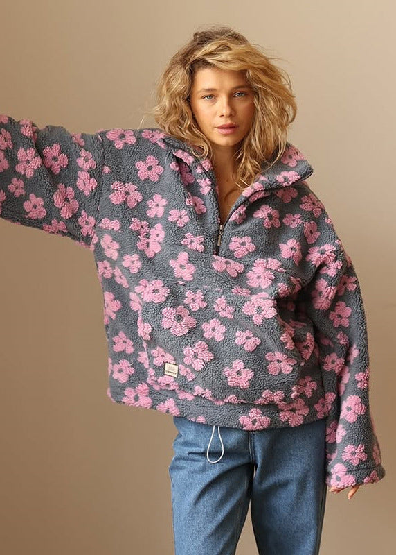 Cozy Floral Fleece Pullover