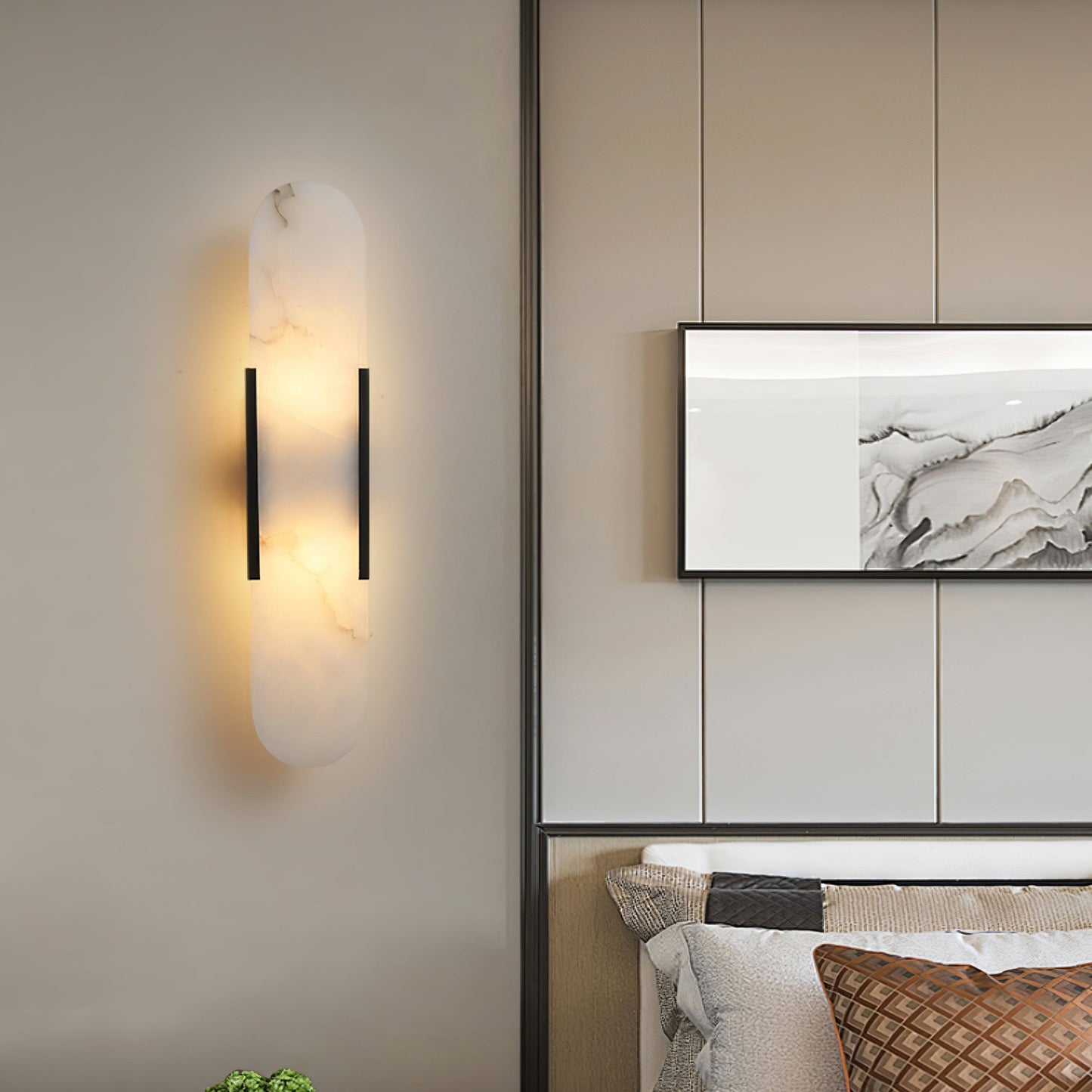 Modern Alabaster Elongated Marble LED Wall Sconce 2-Light