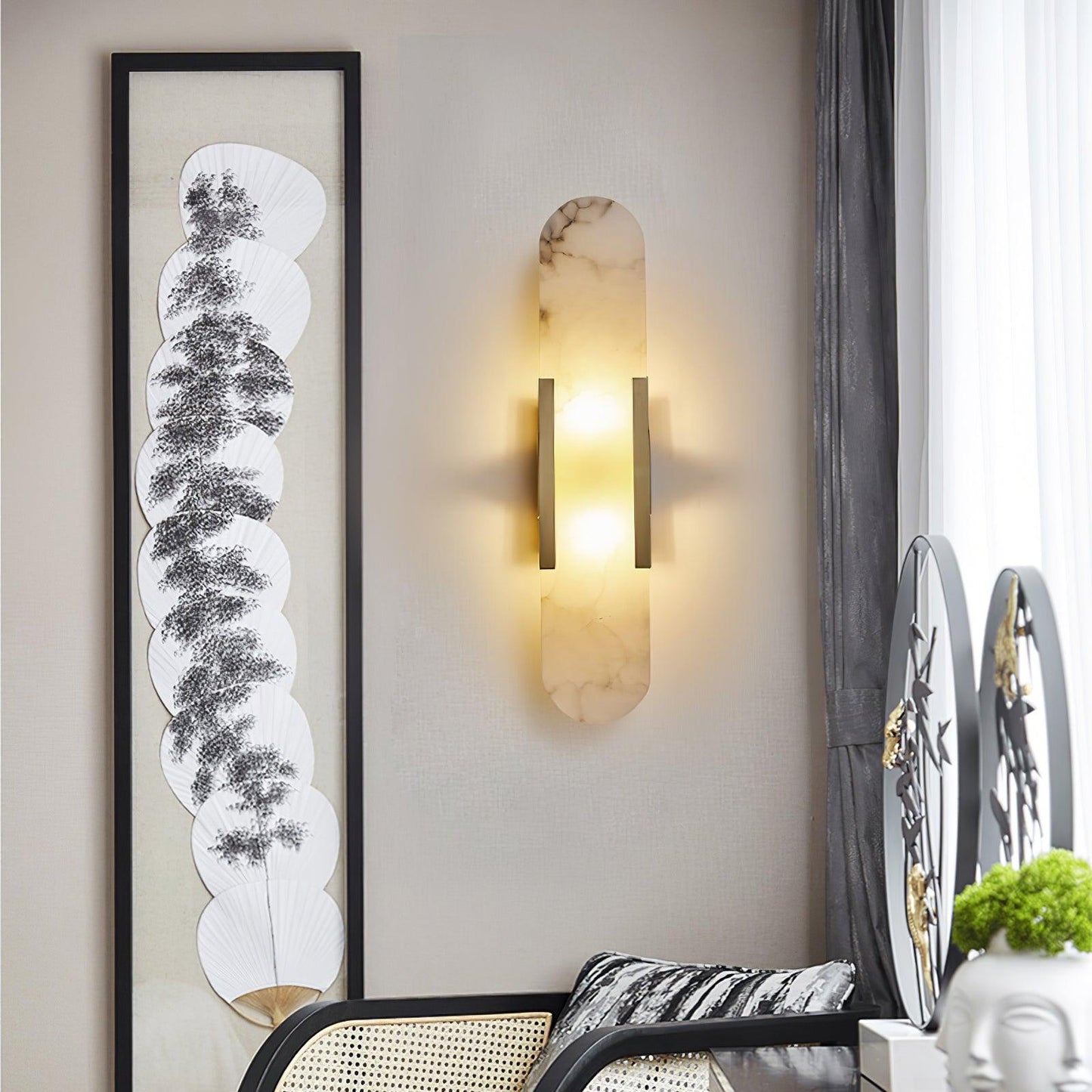 Modern Alabaster Elongated Marble LED Wall Sconce 2-Light
