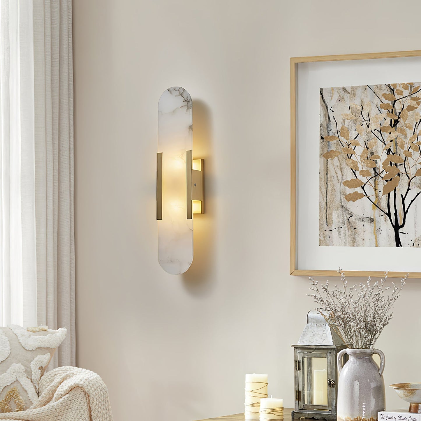 Modern Alabaster Elongated Marble LED Wall Sconce 2-Light