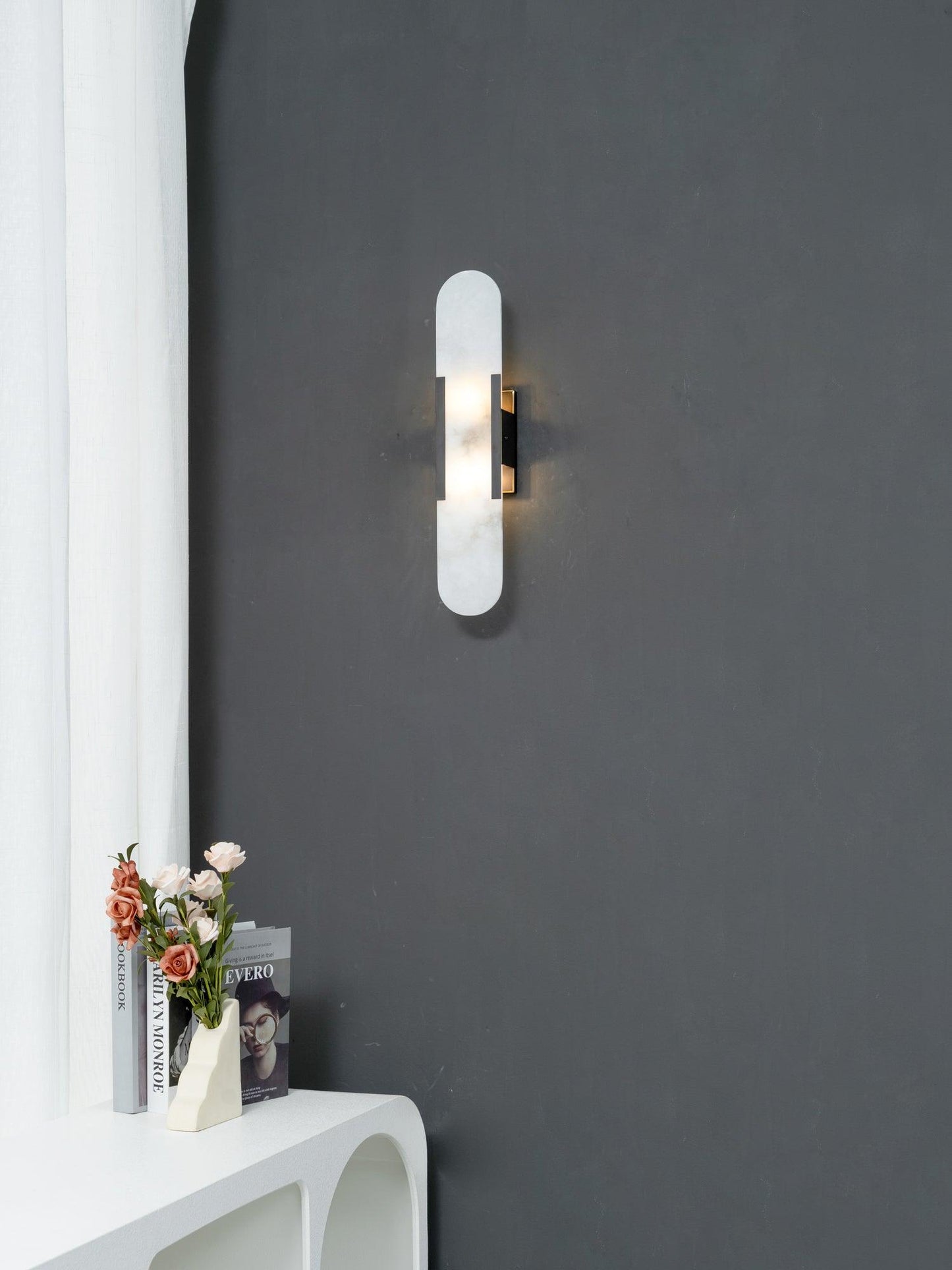 Modern Alabaster Elongated Marble LED Wall Sconce 2-Light