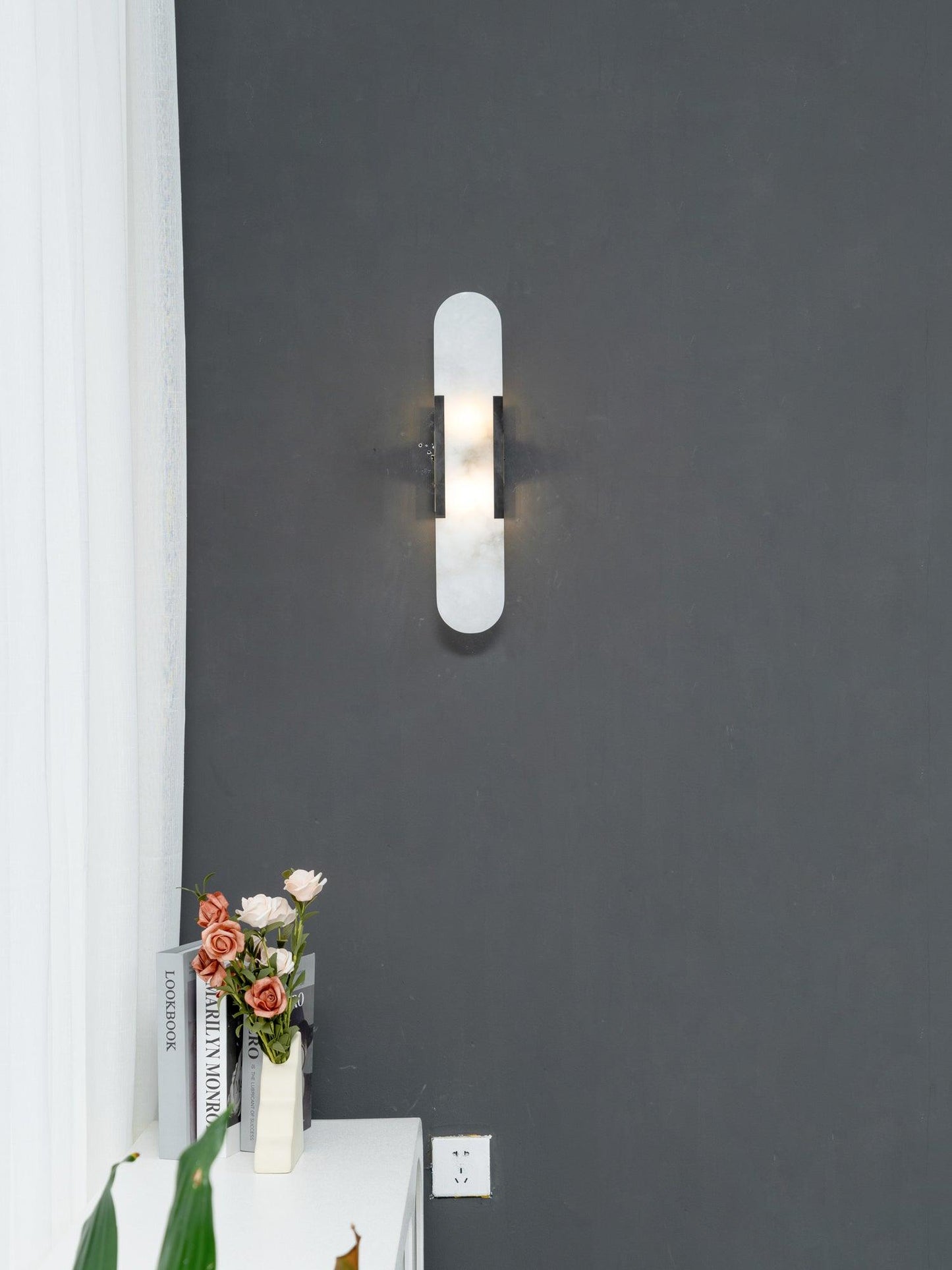 Modern Alabaster Elongated Marble LED Wall Sconce 2-Light