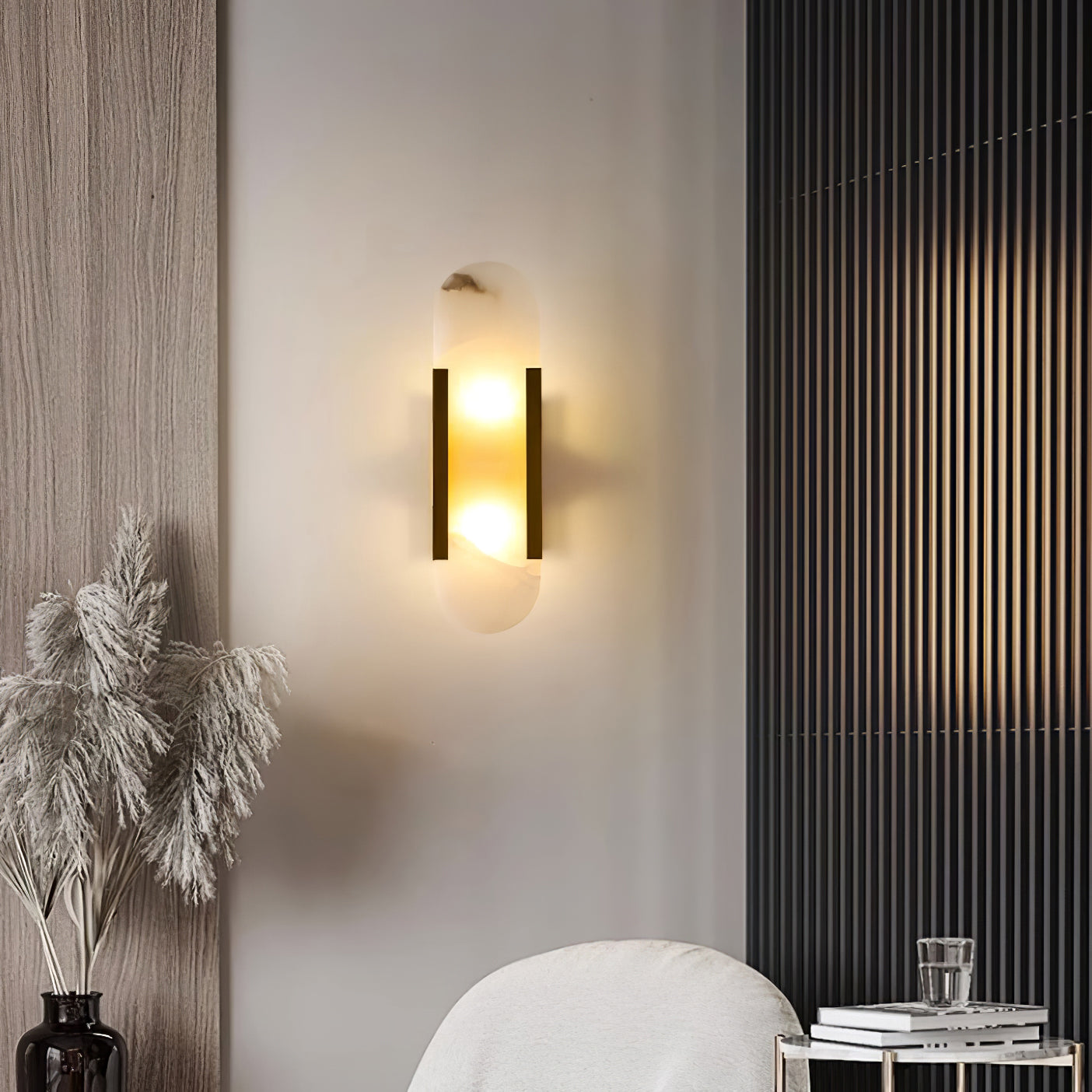 Modern Alabaster Elongated Marble LED Wall Sconce 2-Light