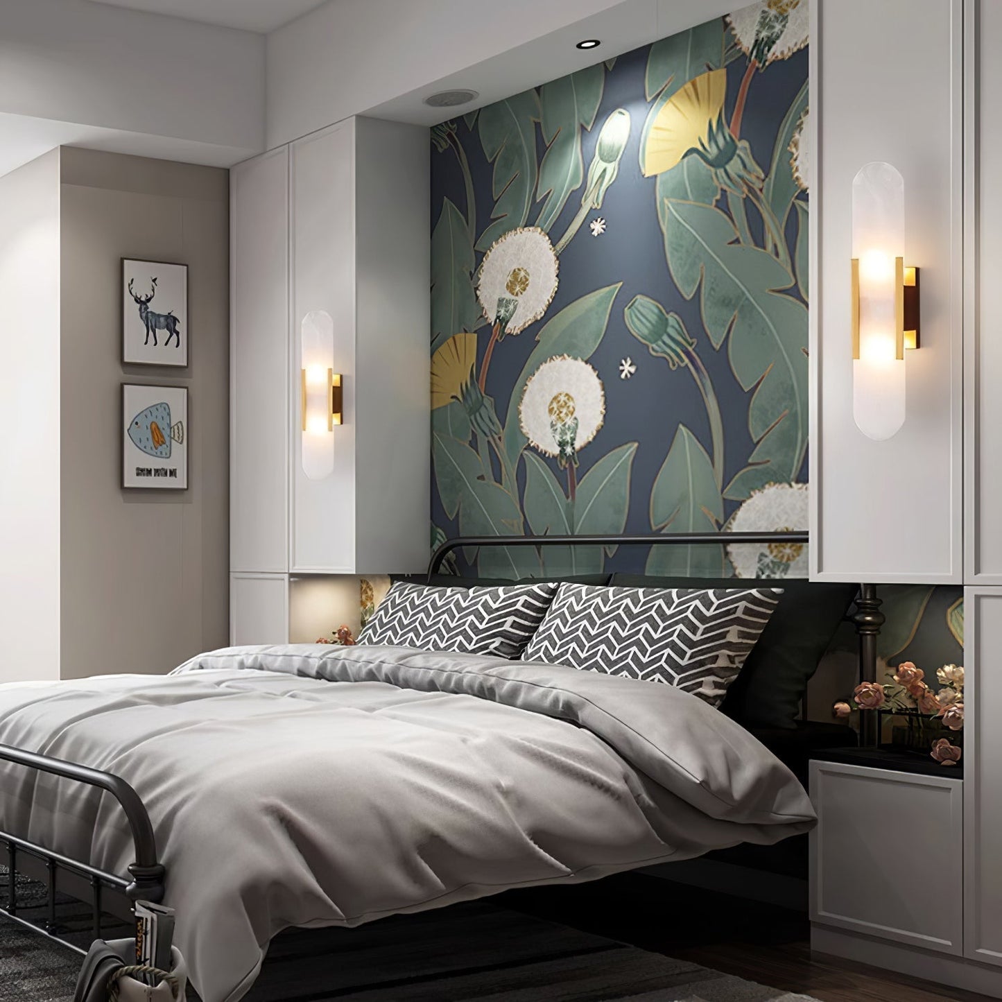 Modern Alabaster Elongated Marble LED Wall Sconce 2-Light