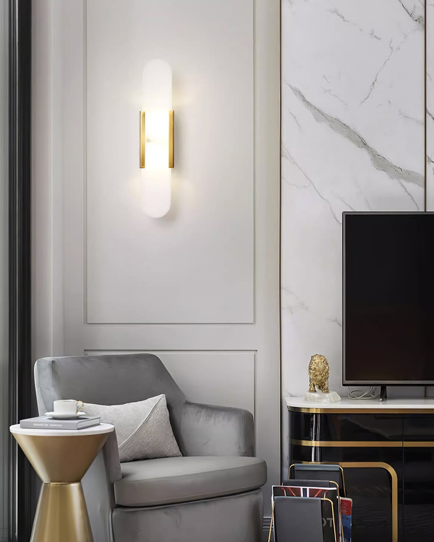 Modern Alabaster Elongated Marble LED Wall Sconce 2-Light