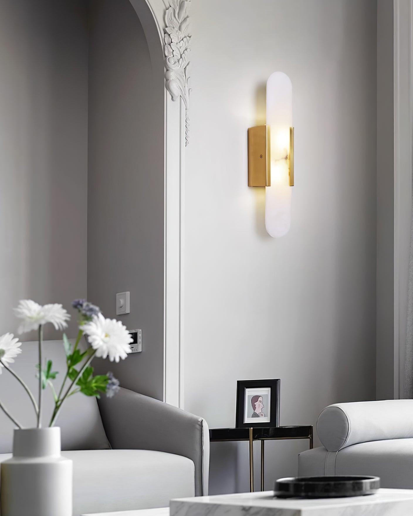 Modern Alabaster Elongated Marble LED Wall Sconce 2-Light