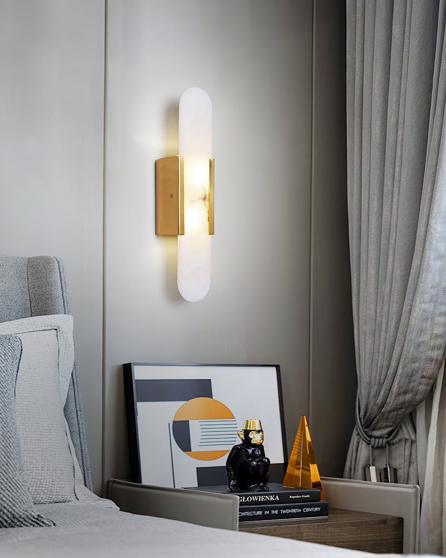 Modern Alabaster Elongated Marble LED Wall Sconce 2-Light