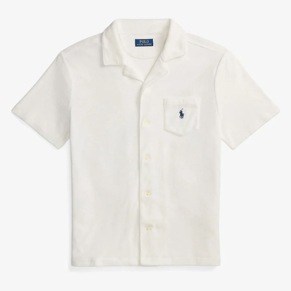 Ralph Lauren Men's White Custom Slim Fit Terry Camp Shirt