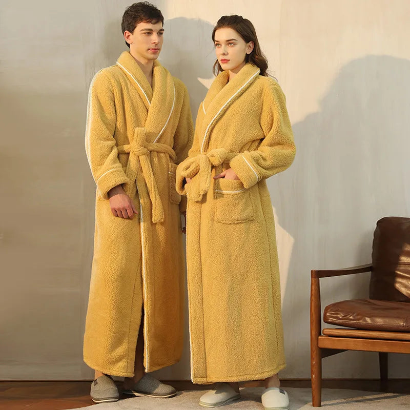 Flannel Bathrobe with Fold-Over Collar – Cozy Winter Dressing Gown for Ultimate Warmth and Comfort