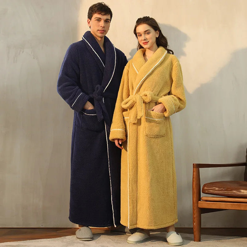 Flannel Bathrobe with Fold-Over Collar – Cozy Winter Dressing Gown for Ultimate Warmth and Comfort