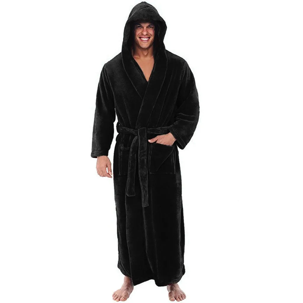 Men's Hooded Bathrobe – Soft Plush Robe for Warmth and Comfort