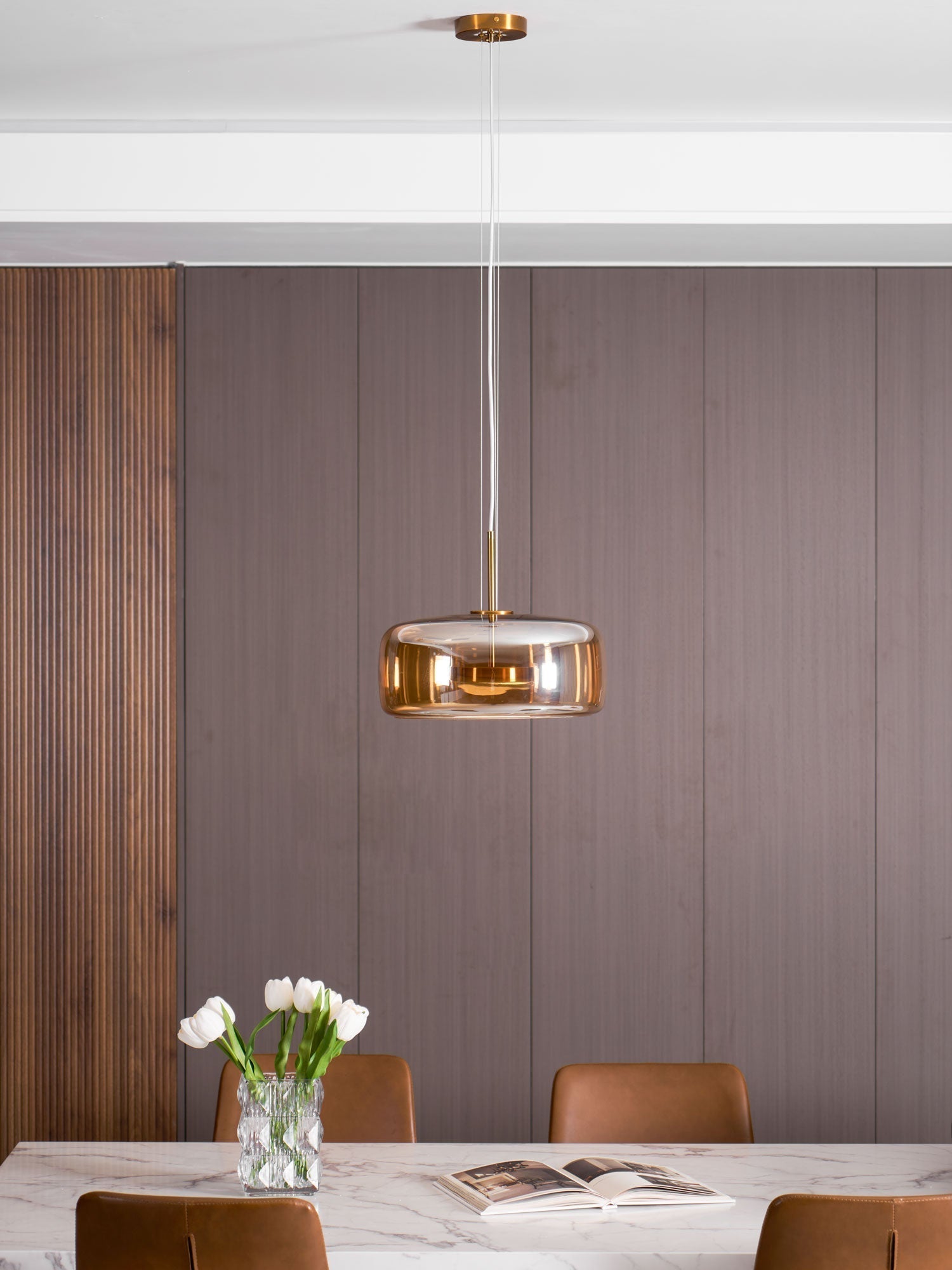 Modern Smoked Glass Dome LED Pendant Light 1-Light