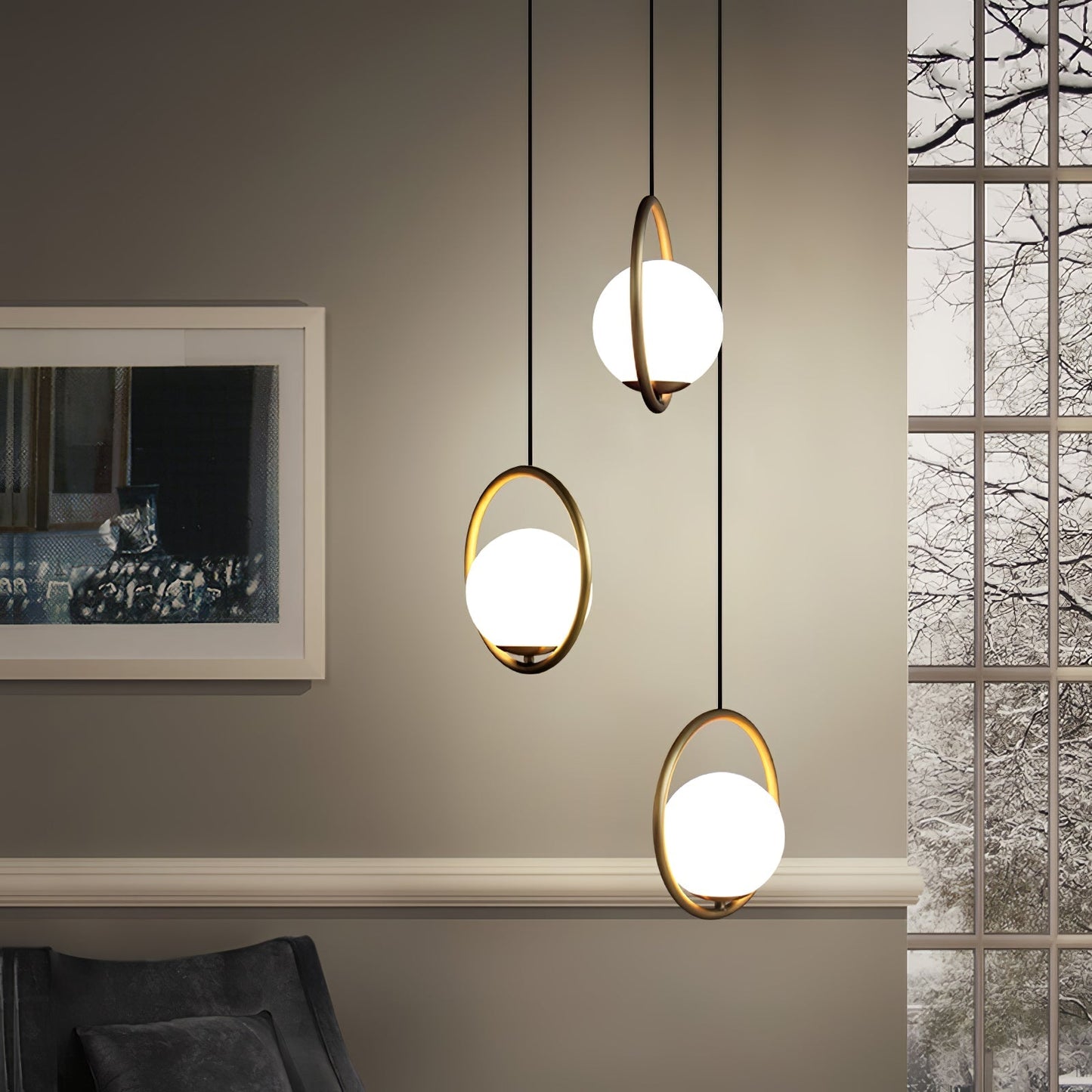 Modern Brass Ring Globe Glass Pendant Light 1-Light