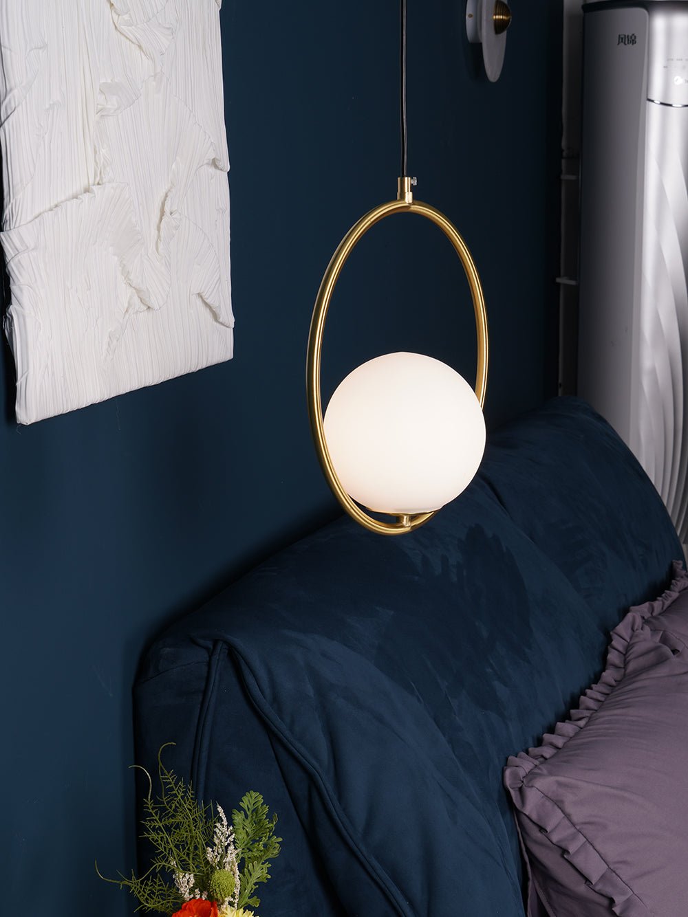 Modern Brass Ring Globe Glass Pendant Light 1-Light