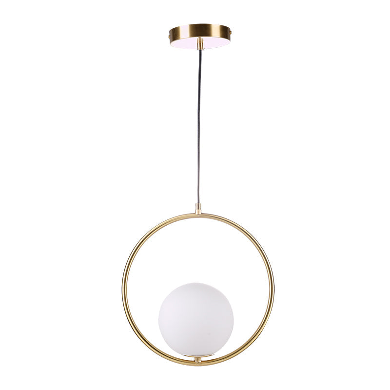 Modern Brass Ring Globe Glass Pendant Light 1-Light