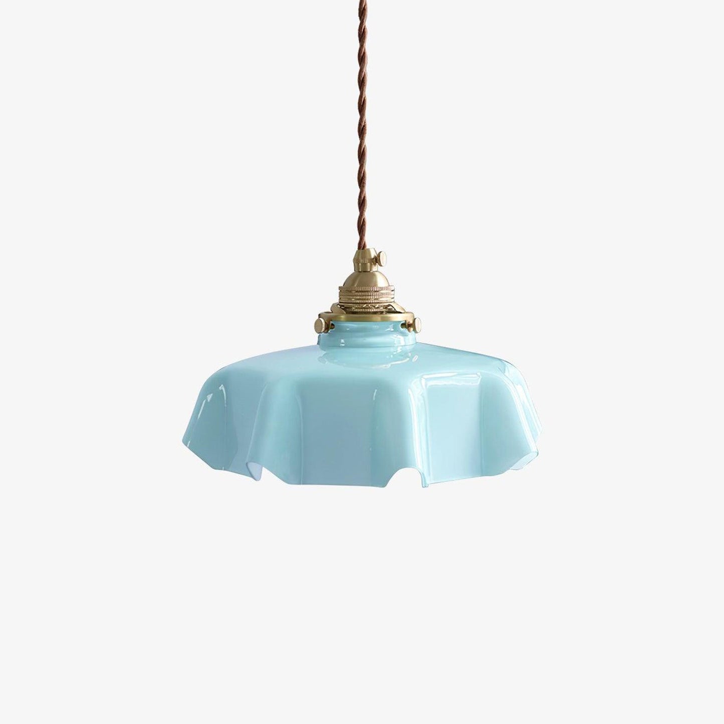 French Ruffled Glass Brass Pendant Light 1-Light