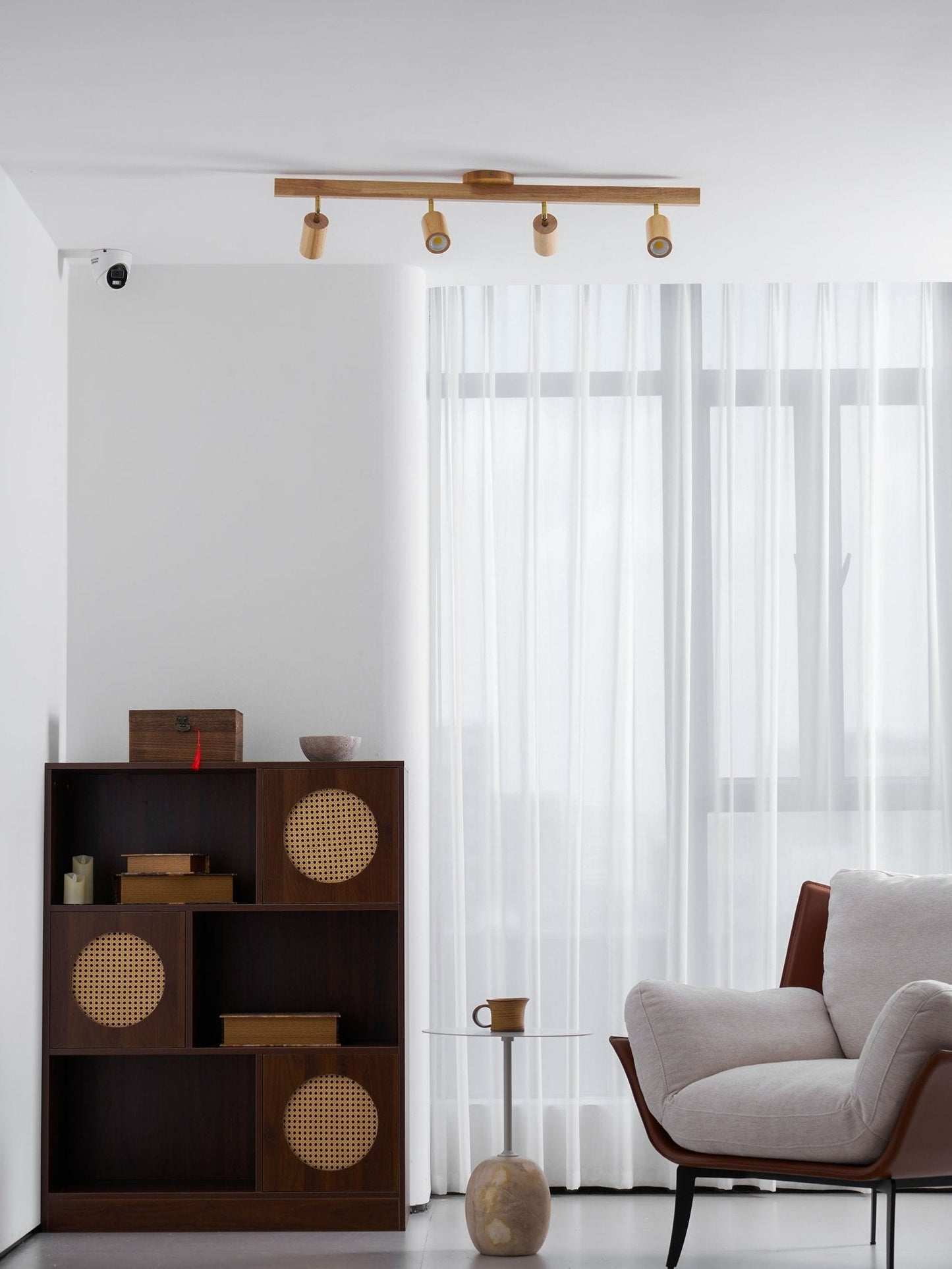 Japanese Wooden Adjustable LED Spotlight 1-Light