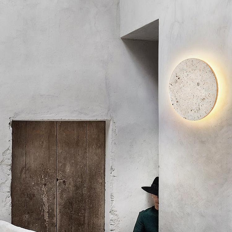 Minimalist Travertine Round Wall Sconce LED 1-light