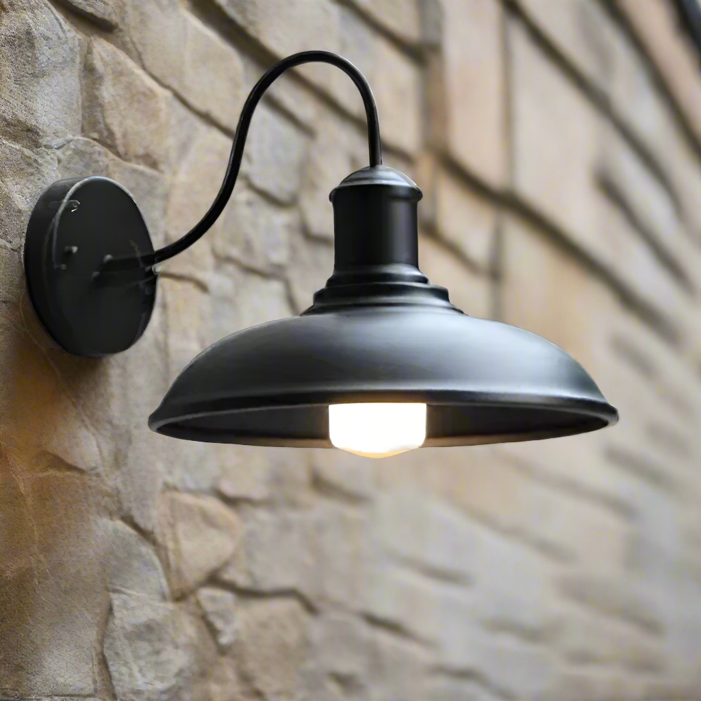 Vintage Industrial Iron Bowl Outdoor Wall Light LED 1-Light