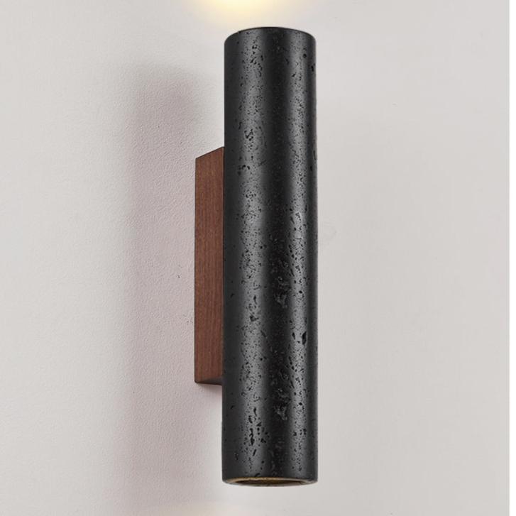 Modern Minimalist Black Travertine Tube Wall Sconce LED 1-Light