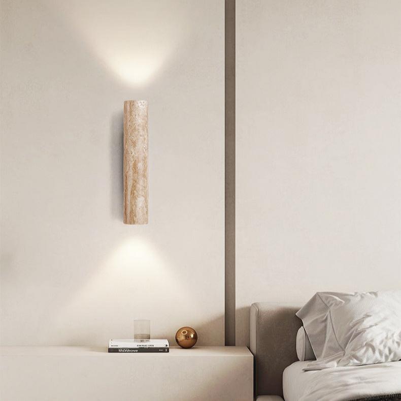 Japandi Travertine Wood Cylinder Wall Sconce LED 1-light