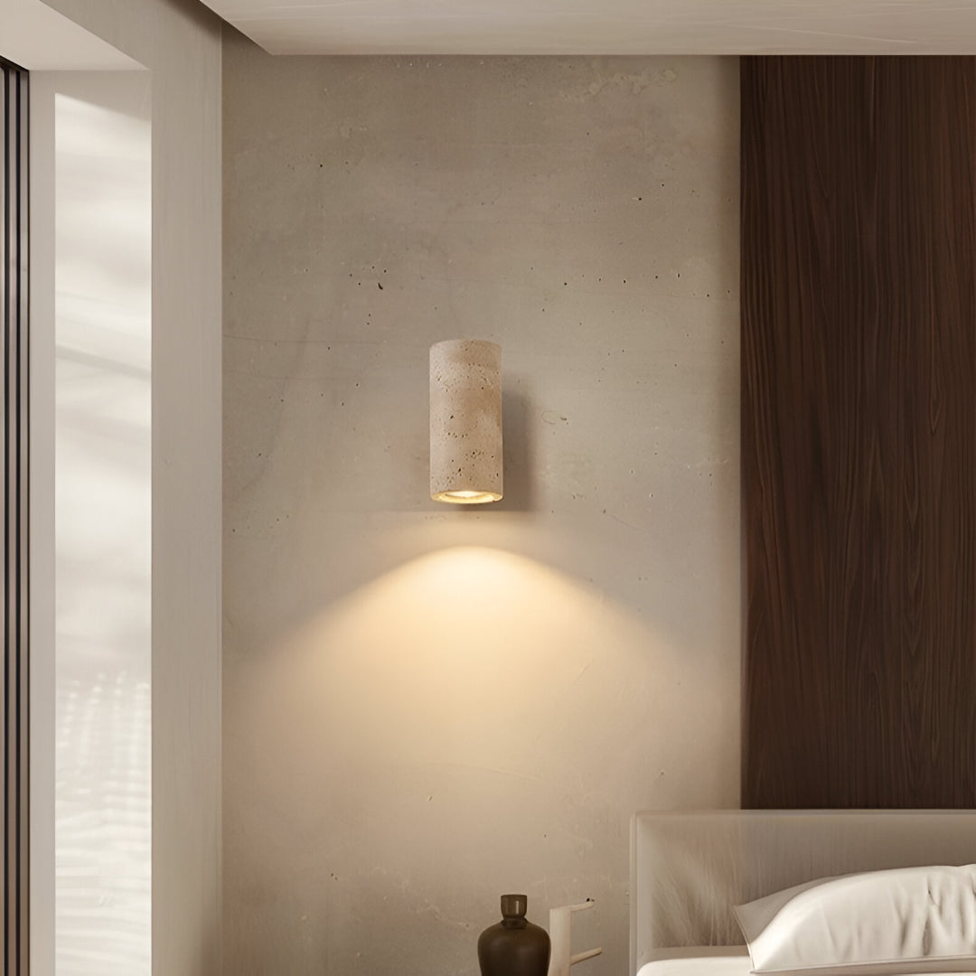 Japandi Travertine Wood Cylinder Wall Sconce LED 1-light