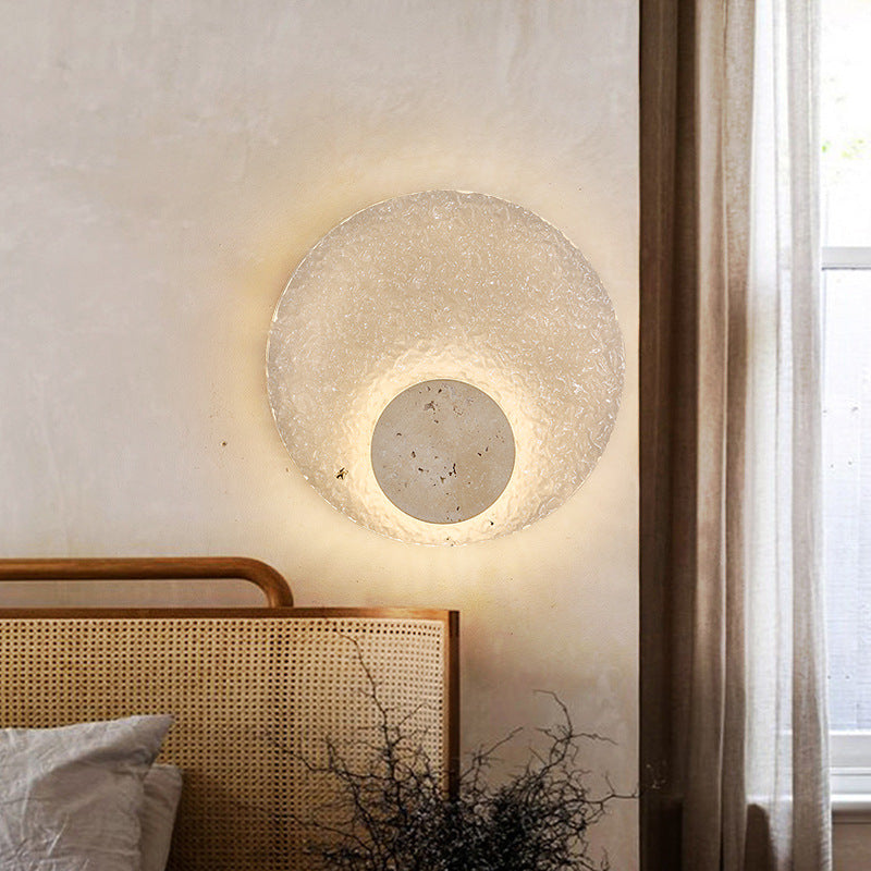 Modern Travertine Acrylic Round Wall Sconce LED 1-light