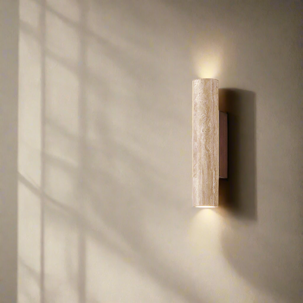 Japandi Travertine Wood Cylinder Wall Sconce LED 1-light